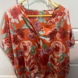 Floral V-Neck Women Top - silky. Easter top